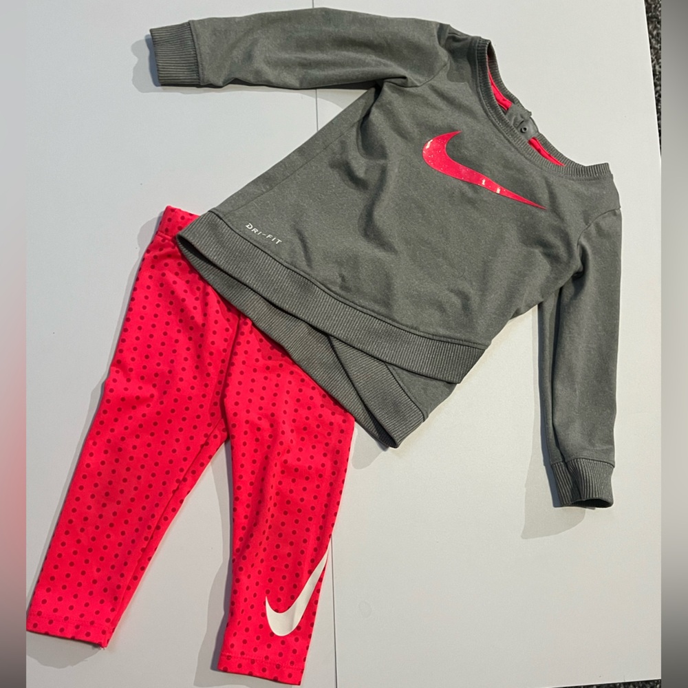 Nike Kids Gray and Pink Tracksuit Set